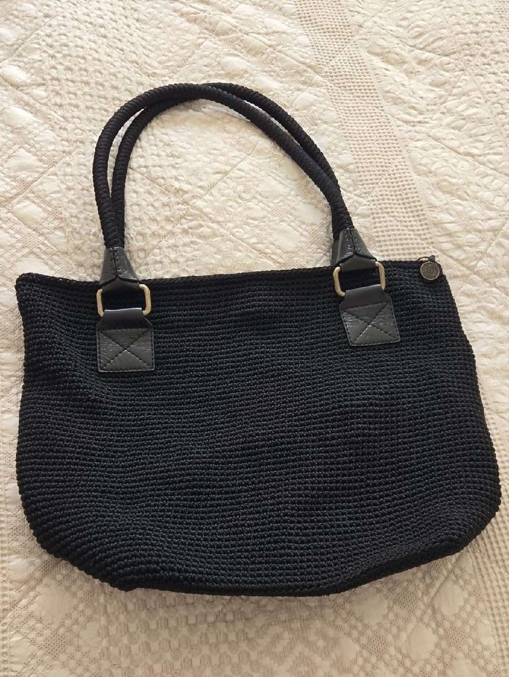 The Sak Black Woven Knit Tote Bag - Classic Normcore Minimalist
